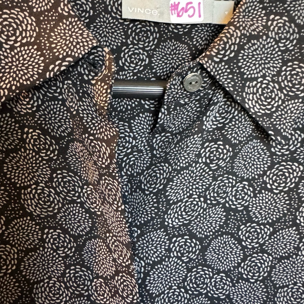 Vince Black Gray Floral Print Silk Button Down Long Sleeve‎ Blouse Women's sz 4 - Picture 3 of 8